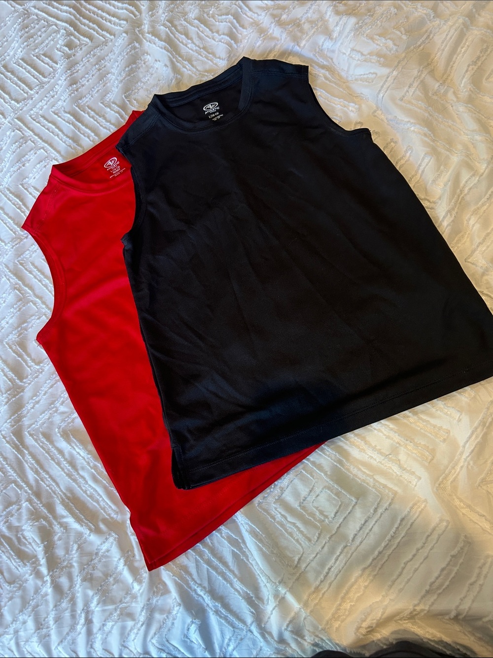 Lot of 2 Athletic Works Kids Solid Red & Black Sleeveless Shirt Large (10-12)